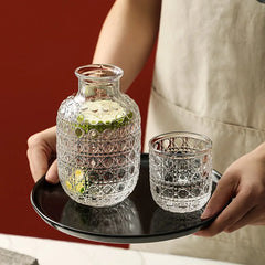 Carafe de chevet et ensemble de gobelets en verre d'eau, pichet d'eau en verre Vintage avec ensemble de tasses pour chambre à coucher, motifs en Relief rétro