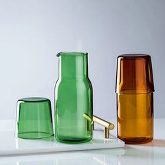 Bouteille d'eau en verre avec tasse en verre, Carafe de chevet, Carafe d'eau de nuit avec gobelet, verres, flacon, Pot pour thé au lait