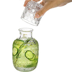 Carafe de chevet et ensemble de gobelets en verre d'eau, pichet d'eau en verre Vintage avec ensemble de tasses pour chambre à coucher, motifs en Relief rétro