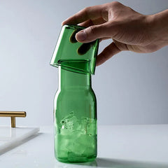 Bouteille d'eau en verre avec tasse en verre, Carafe de chevet, Carafe d'eau de nuit avec gobelet, verres, flacon, Pot pour thé au lait