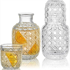 Carafe de chevet et ensemble de gobelets en verre d'eau, pichet d'eau en verre Vintage avec ensemble de tasses pour chambre à coucher, motifs en Relief rétro