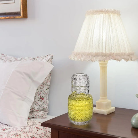 Carafe de chevet et ensemble de gobelets en verre d'eau, pichet d'eau en verre Vintage avec ensemble de tasses pour chambre à coucher, motifs en Relief rétro