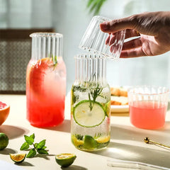 Bouteille d'eau en verre avec ensemble de gobelets en verre, Carafe de chevet avec gobelet, verres, pichet pour boissons au lait, thé