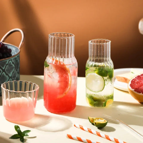 Bouteille d'eau en verre avec ensemble de gobelets en verre, Carafe de chevet avec gobelet, verres, pichet pour boissons au lait, thé