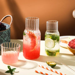 Bouteille d'eau en verre avec ensemble de gobelets en verre, Carafe de chevet avec gobelet, verres, pichet pour boissons au lait, thé