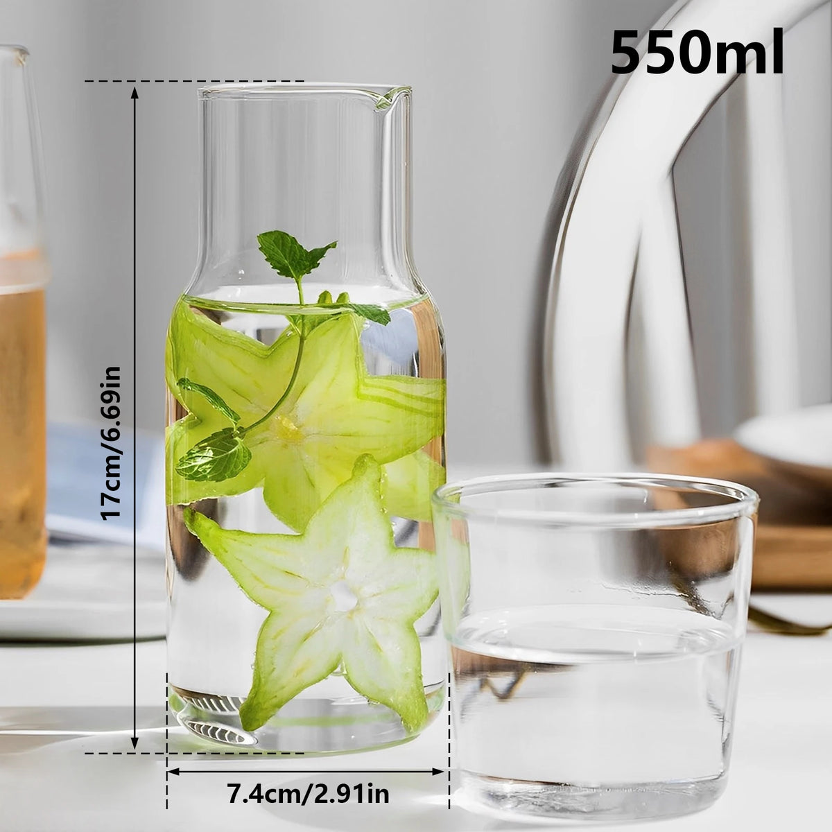 Ensemble bouilloire en verre et verre, bouche en forme de V, degré de chaleur, chambre à coucher, table de chevet, bouteille d'eau, lait, jus, thé, clics, 500 ml, 600ml