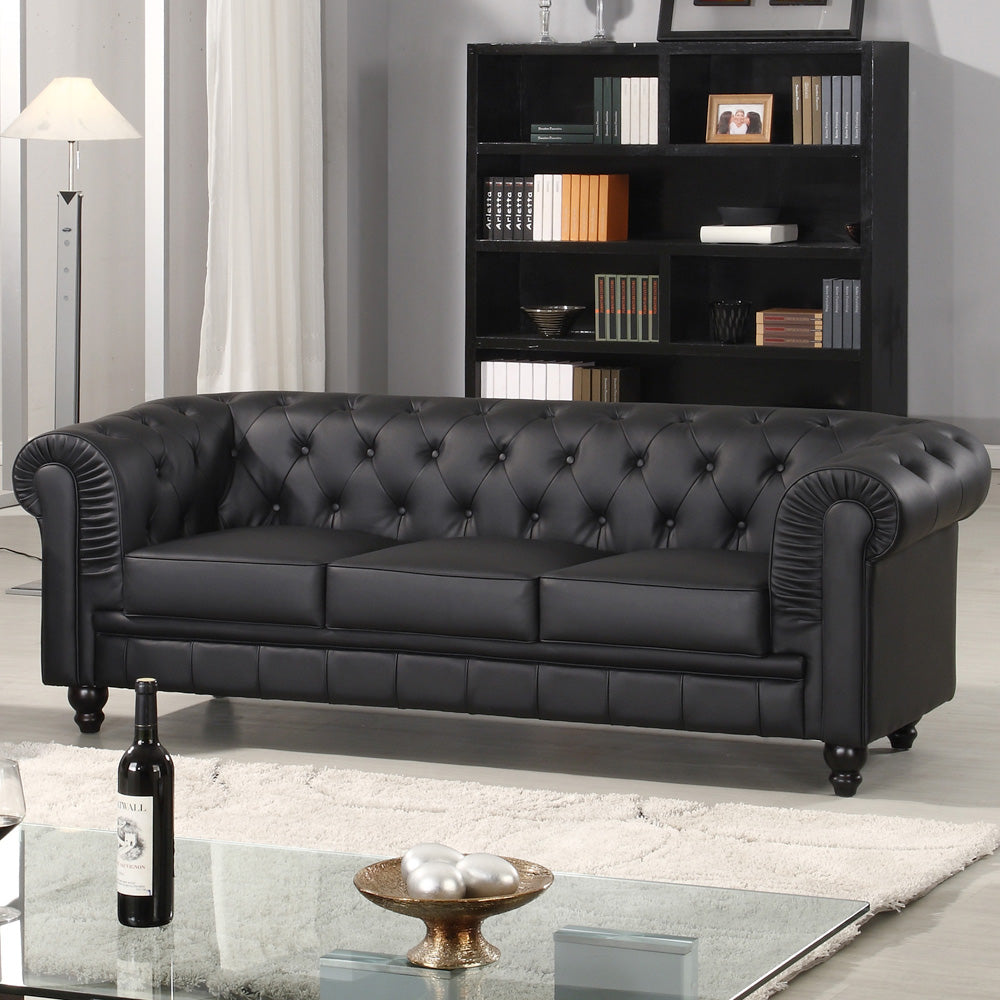 Le canapé Chesterfield capitonné 3 places original noir