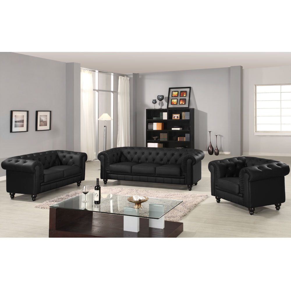 Canapé Chesterfield 3 places capitonné noir