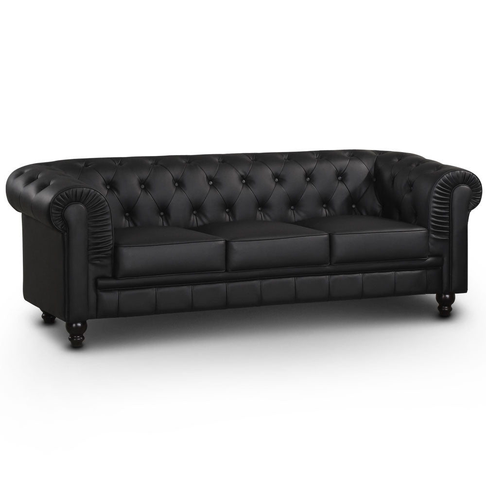 Le véritable canapé Chesterfield 3 places capitonné noir