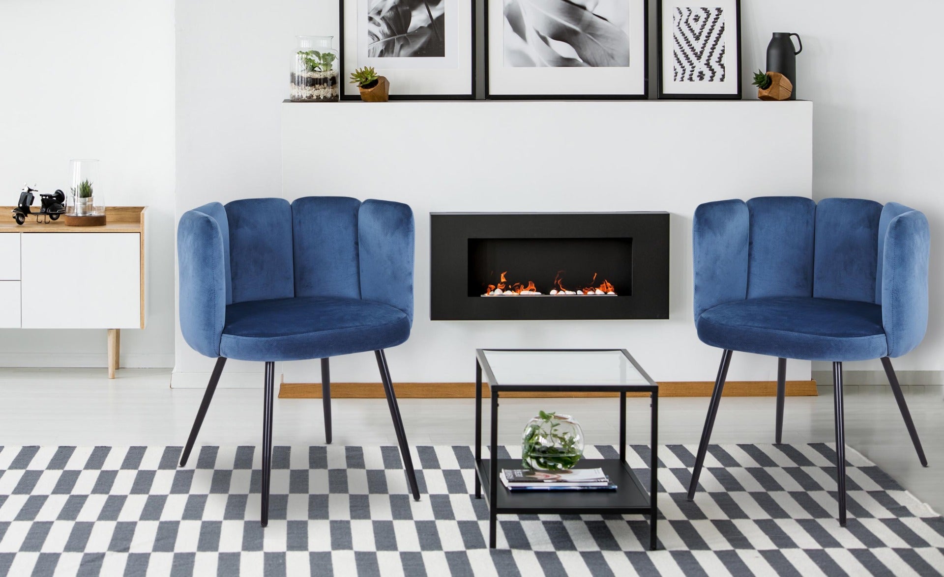 Lot de 2 chaises Amela Velours Bleu
