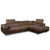 Canapé d'angle convertible avec têtières relevables à droite simili et tissu marron