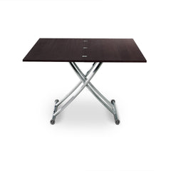 Table basse relevable Carrera Bois wenge en position haute et dépliée