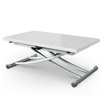 Table basse extensible blanc laqué avec plateau relevable