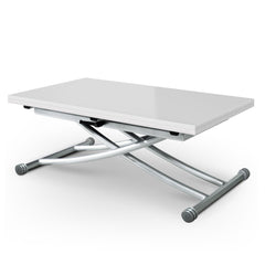 Table basse relevable Carrera Blanc laqué en position basse et repliée
