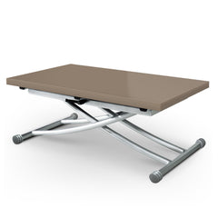 Table basse relevable Carrera Taupe laqué en position basse et repliée