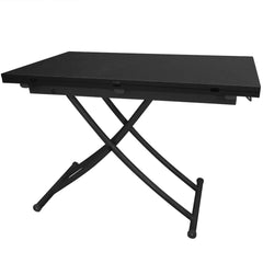 Table basse relevable noir mat Carrera position haute et pliée