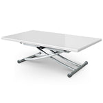 Table basse modulable XL blanc laqué avec plateau relevable