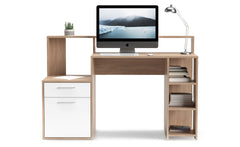 Bureau avec étagères, porte et tiroir L138,5cm Pacolo Bois clair et Blanc
