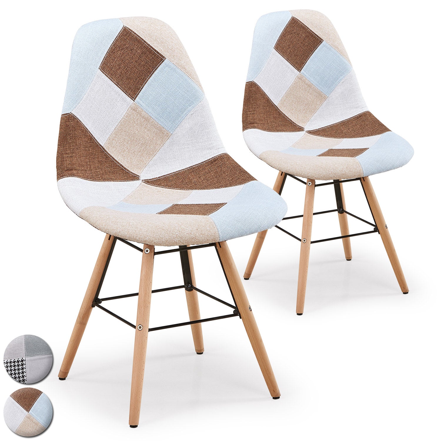 Lot de 2 chaises scandinaves Lisa Patchwork Beige