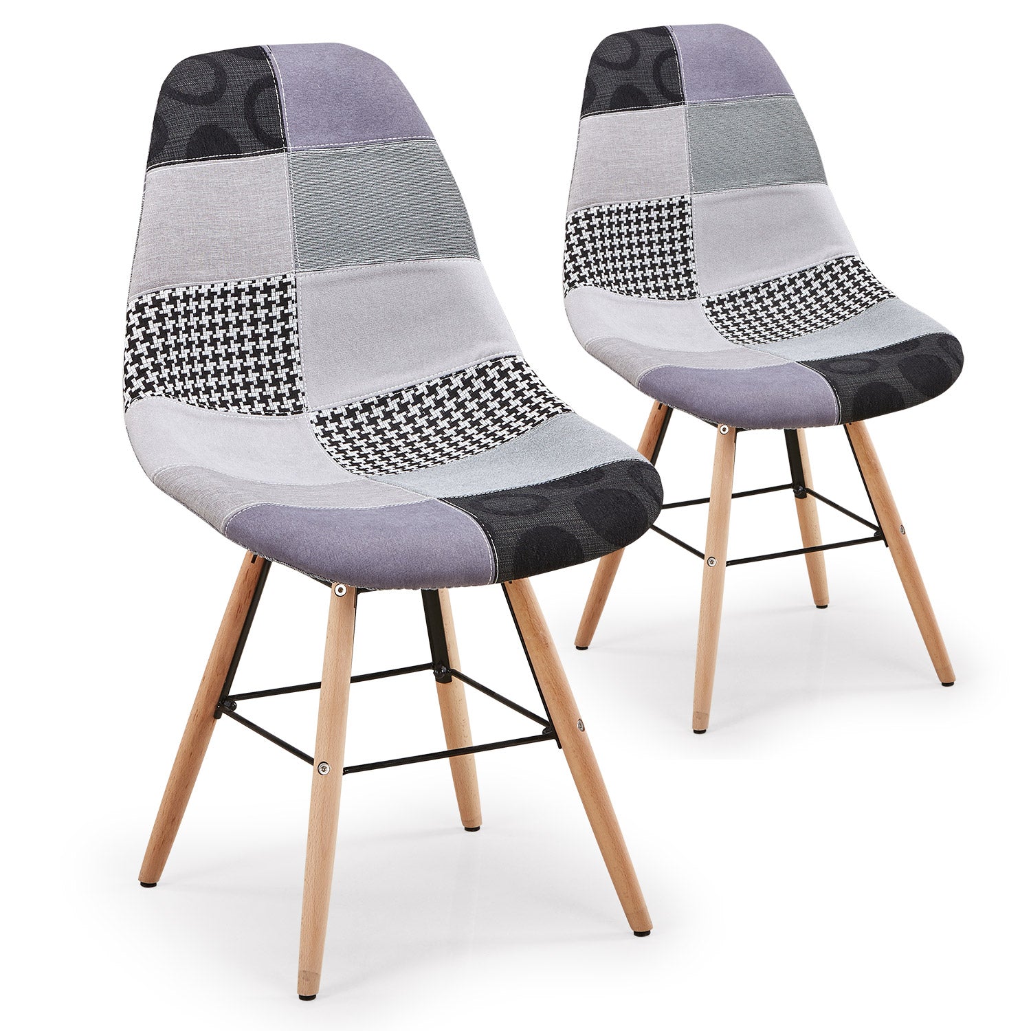 Lot de 2 chaises scandinaves Lisa Patchwork Gris