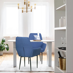 Fauteuil Ernest tissu Bleu foncé pieds en métal noir en biais