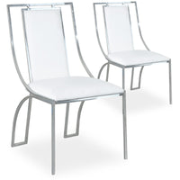 Ensemble de 2 chaises simili P.U. blanches avec pieds métal argent