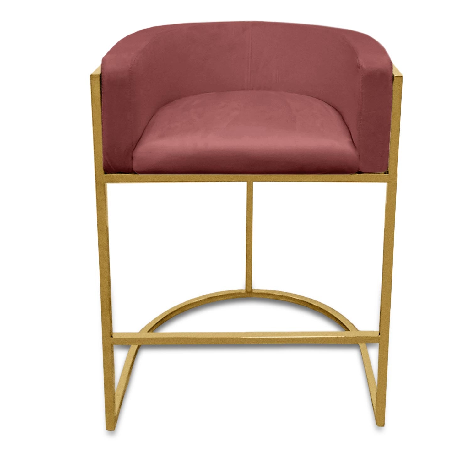 Chaise de bar design Honey Velours Rose et Métal Or