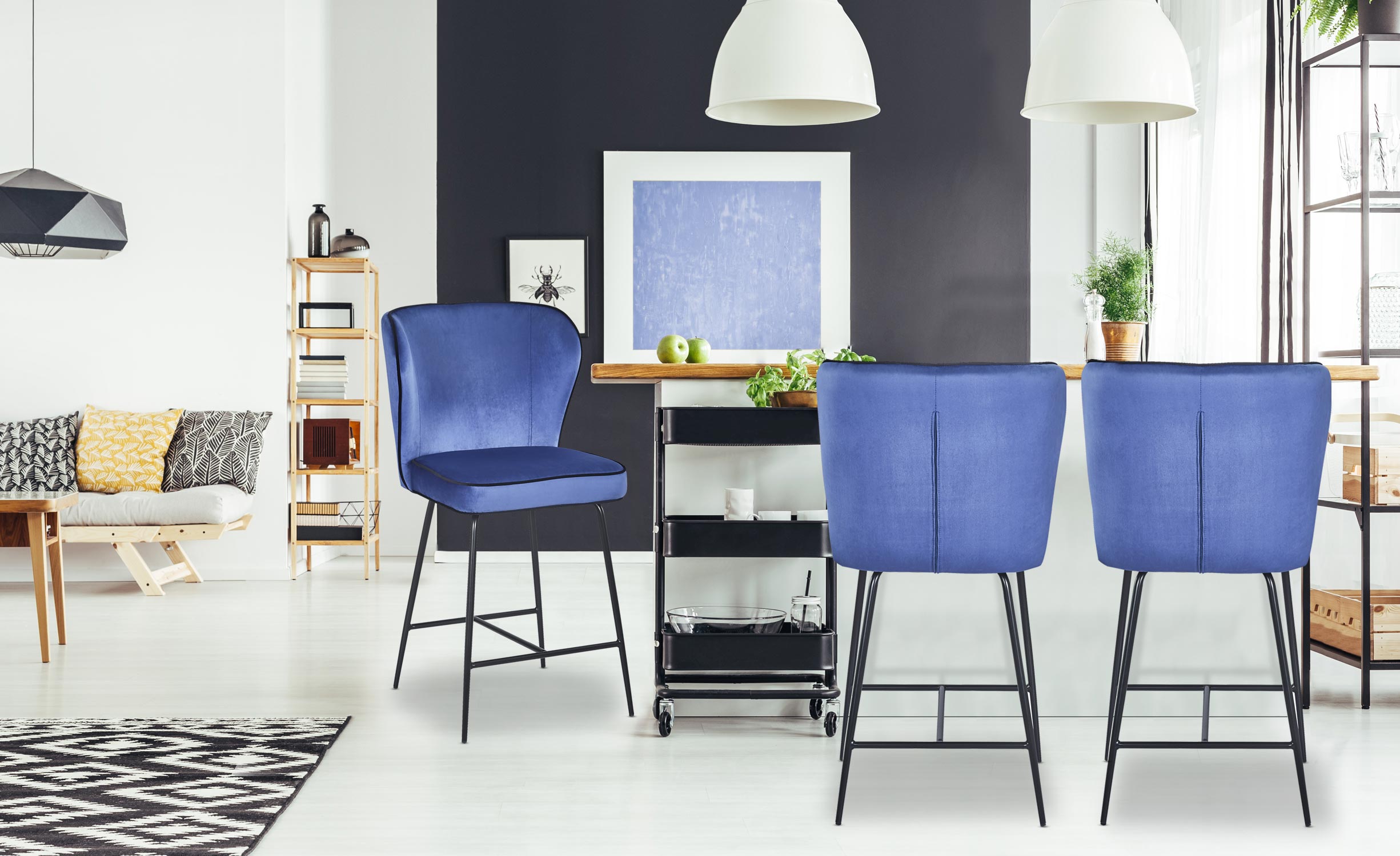 Chaise de bar Elsa Velours Bleu