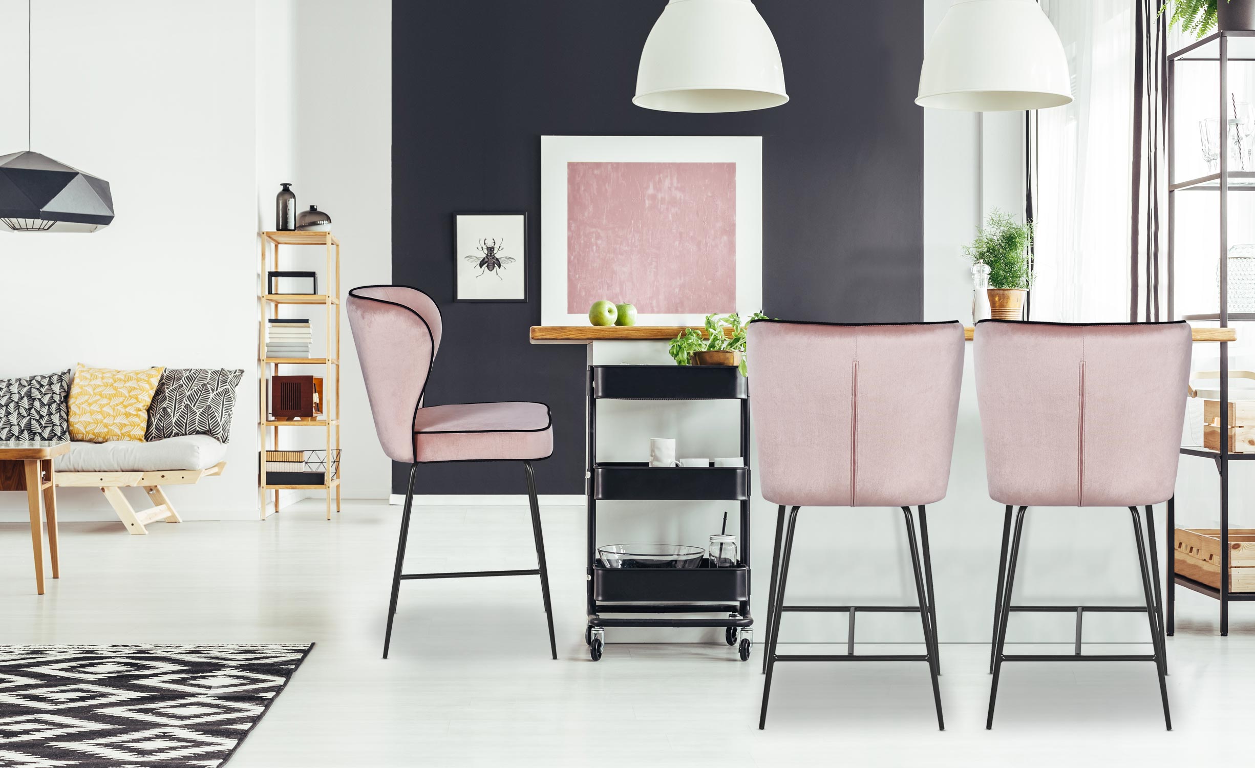 Chaise de bar Elsa Velours Rose