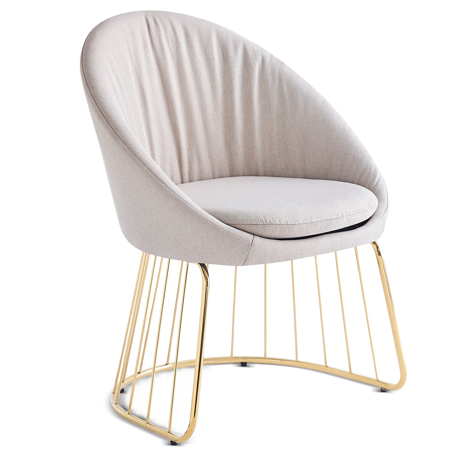 Chaise design avec dossier arrondi effet drapé Pralion Pied Or et Tissu Beige