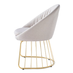 Chaise design avec dossier arrondi effet drapé Pralion Pied Or et Tissu Beige