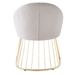 Chaise design avec dossier arrondi effet drapé Pralion Pied Or et Tissu Beige