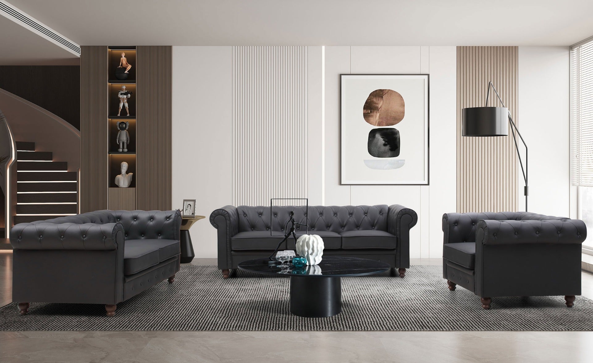 Le canapé Chesterfield capitonné 3 places original noir