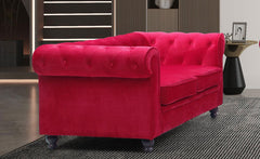 Canapé capitonné 2 places Chesterfield Velours Rouge
