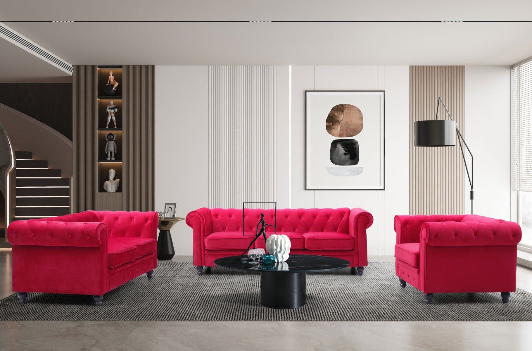Canapé capitonné 2 places Chesterfield Velours Rouge