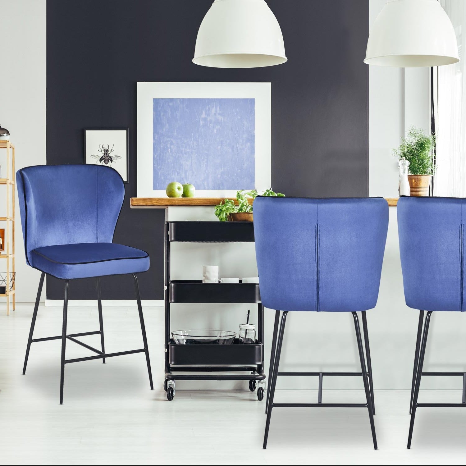 Chaise de bar Elsa Velours Bleu