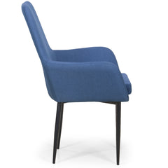Fauteuil Ernest tissu Bleu foncé pieds en métal noir de profil