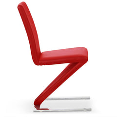 La chaise moderne pieds inox Flash rouge vue de profil