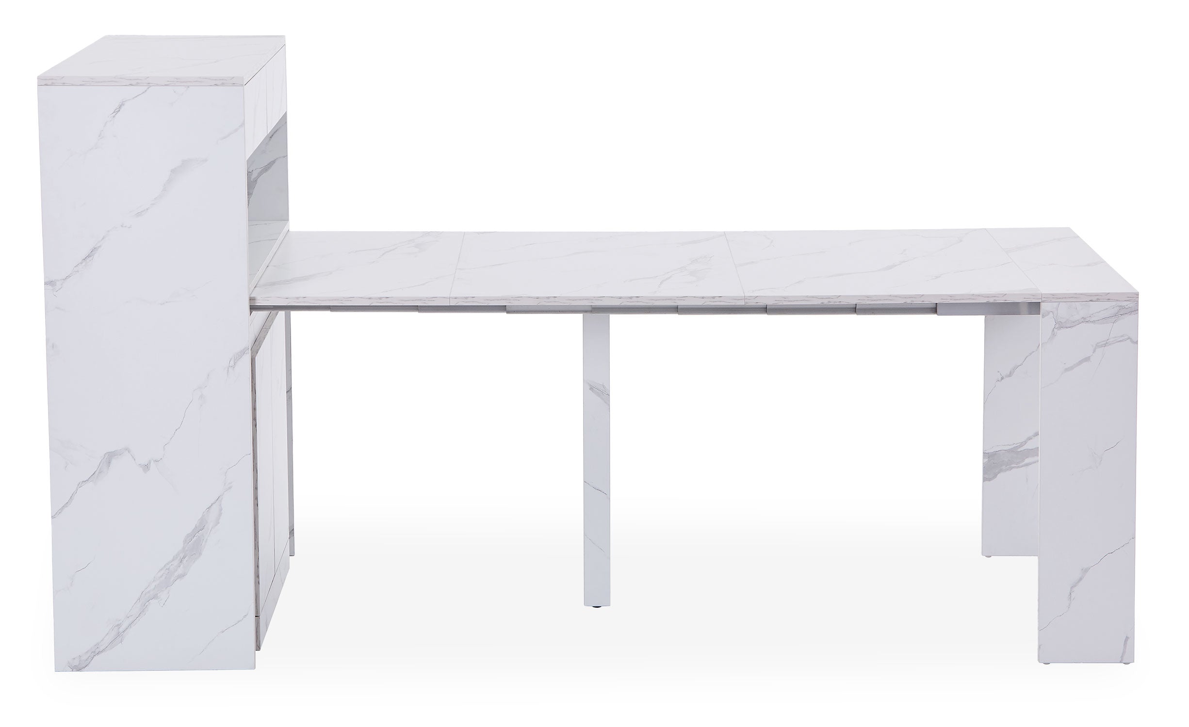 Console extensible avec rangement Fontano Effet marbre blanc