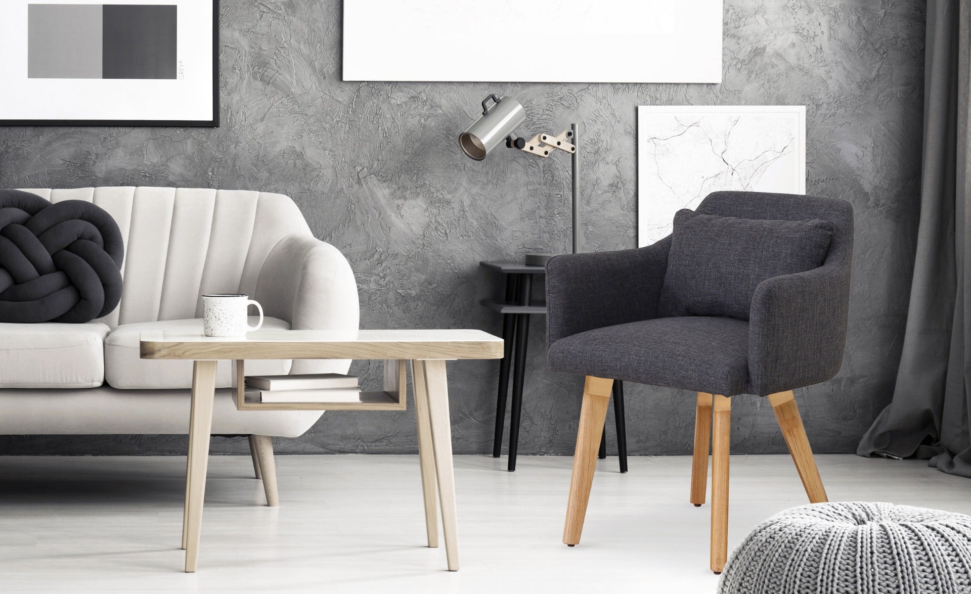 Chaise / Fauteuil scandinave Gybson Tissu Gris foncé