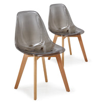 Lot de 2 chaises scandinaves en bois naturel et polypropylène fumé