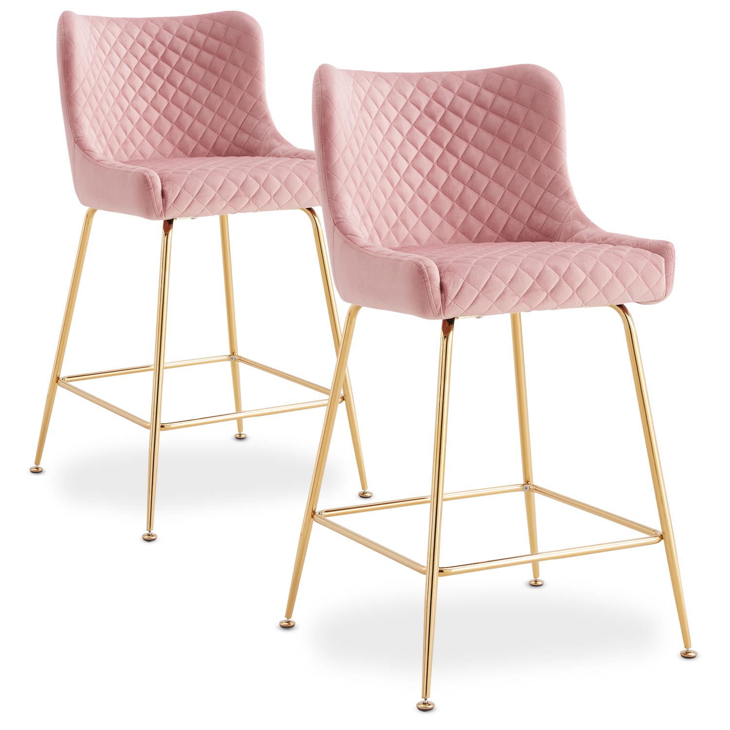 Lot de 2 chaises de bar Bellamy Velours Rose pieds Or