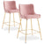 Lot de 2 tabourets en velours rose avec pieds métalliques dorés