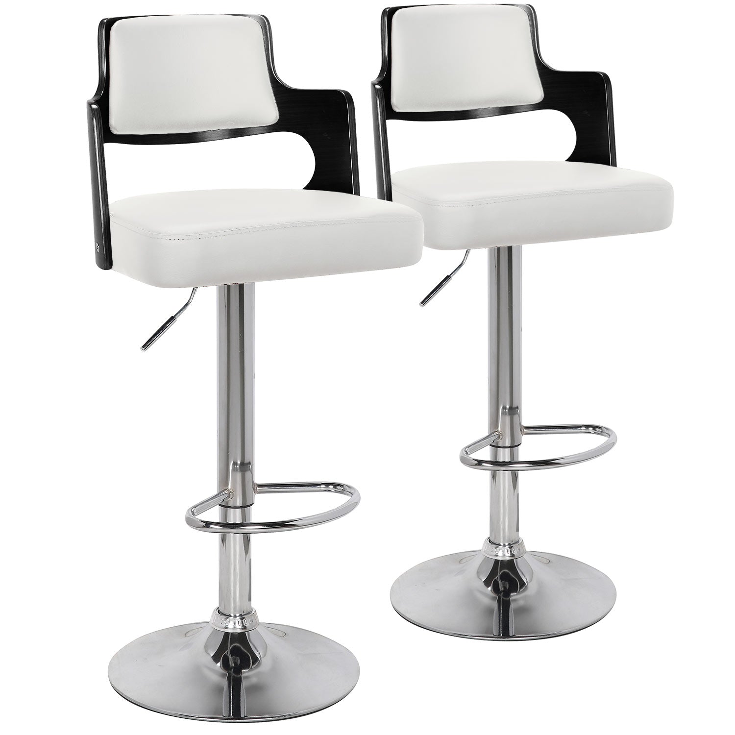 Lot de 2 chaises de bar Russel Bois Noir & Simili Blanc