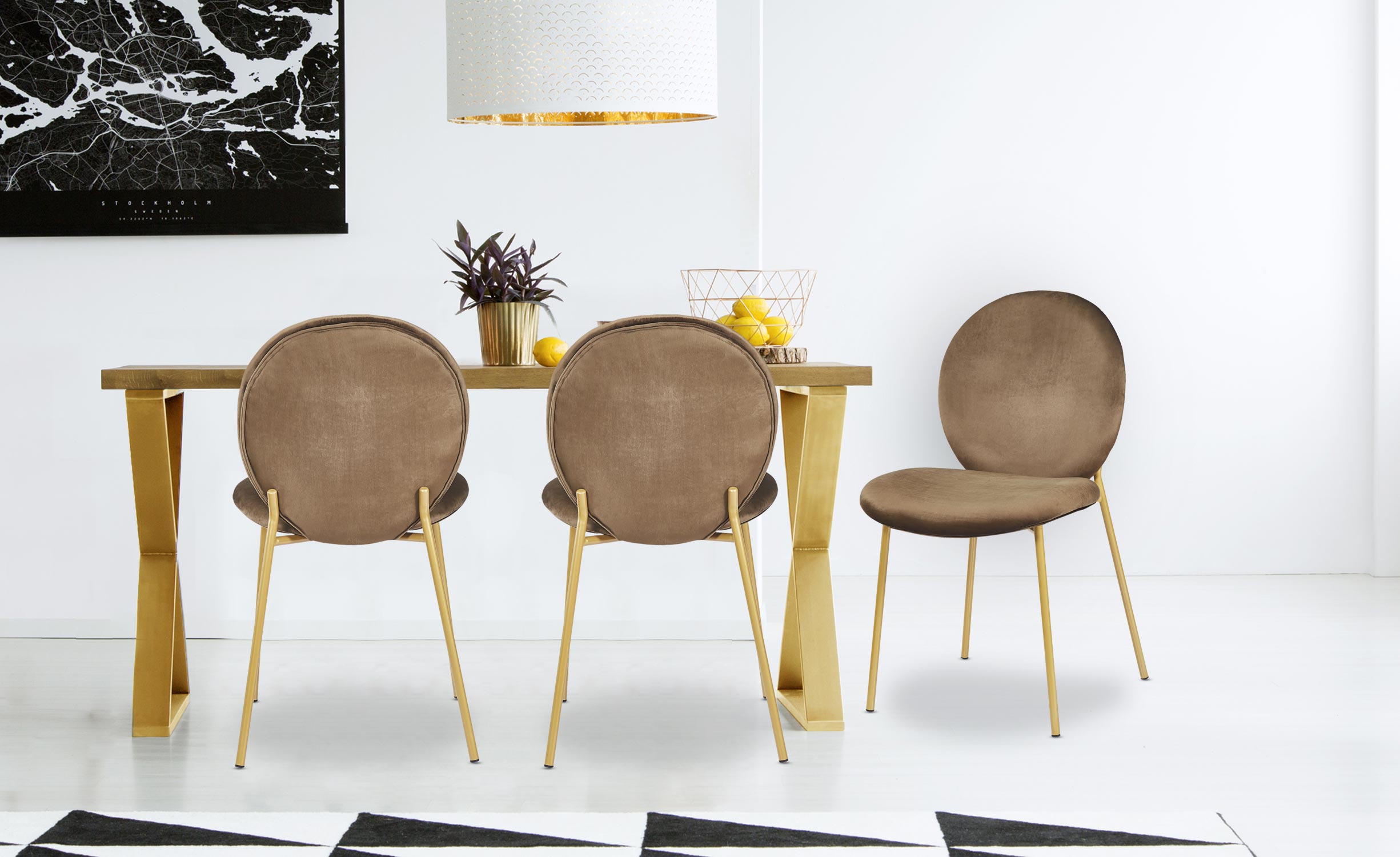 Lot de 2 chaises médaillon Irene Velours Camel