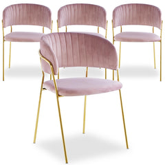 Lot de 4 chaises Tabata Velours Rose
