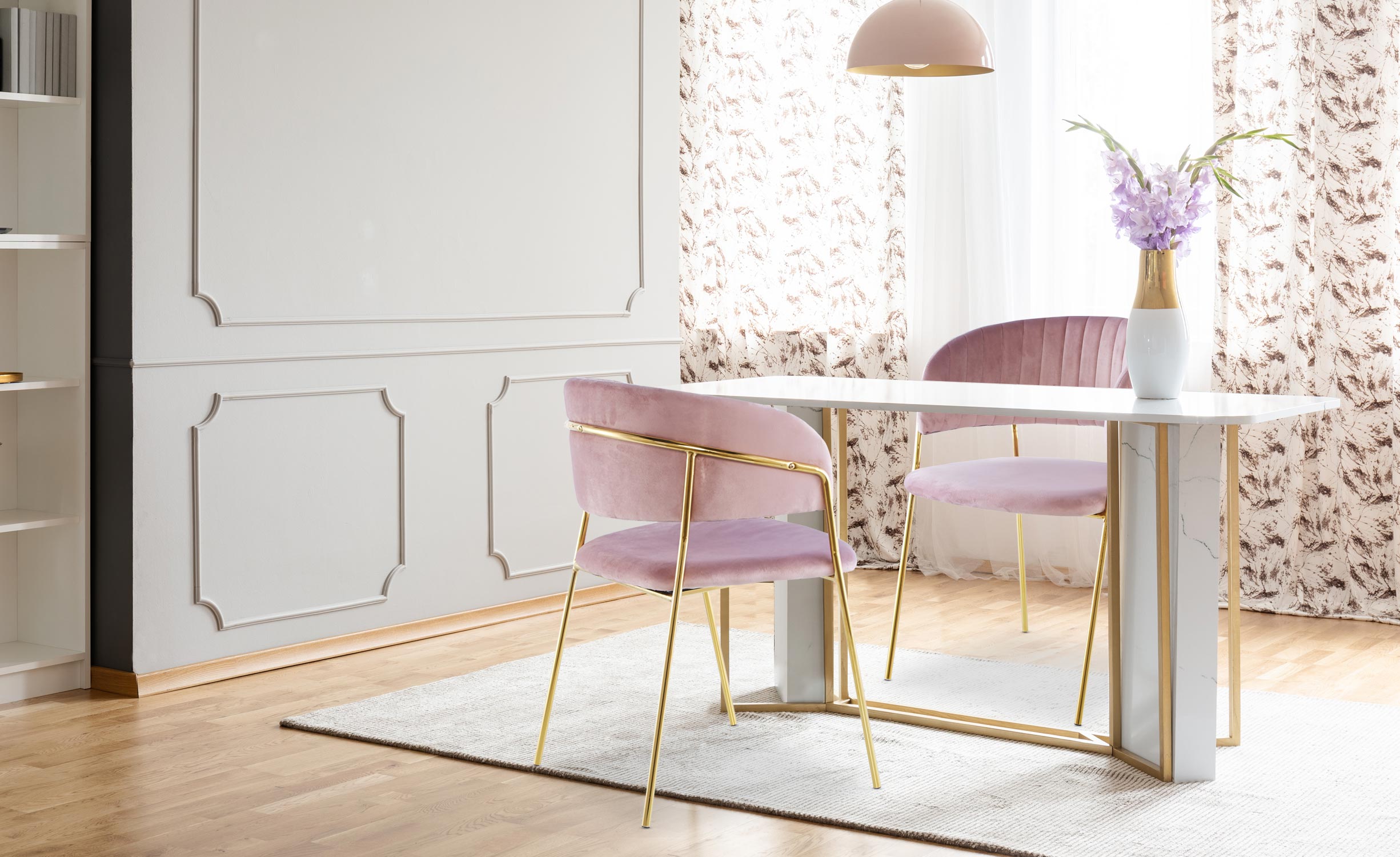 Lot de 4 chaises Tabata Velours Rose
