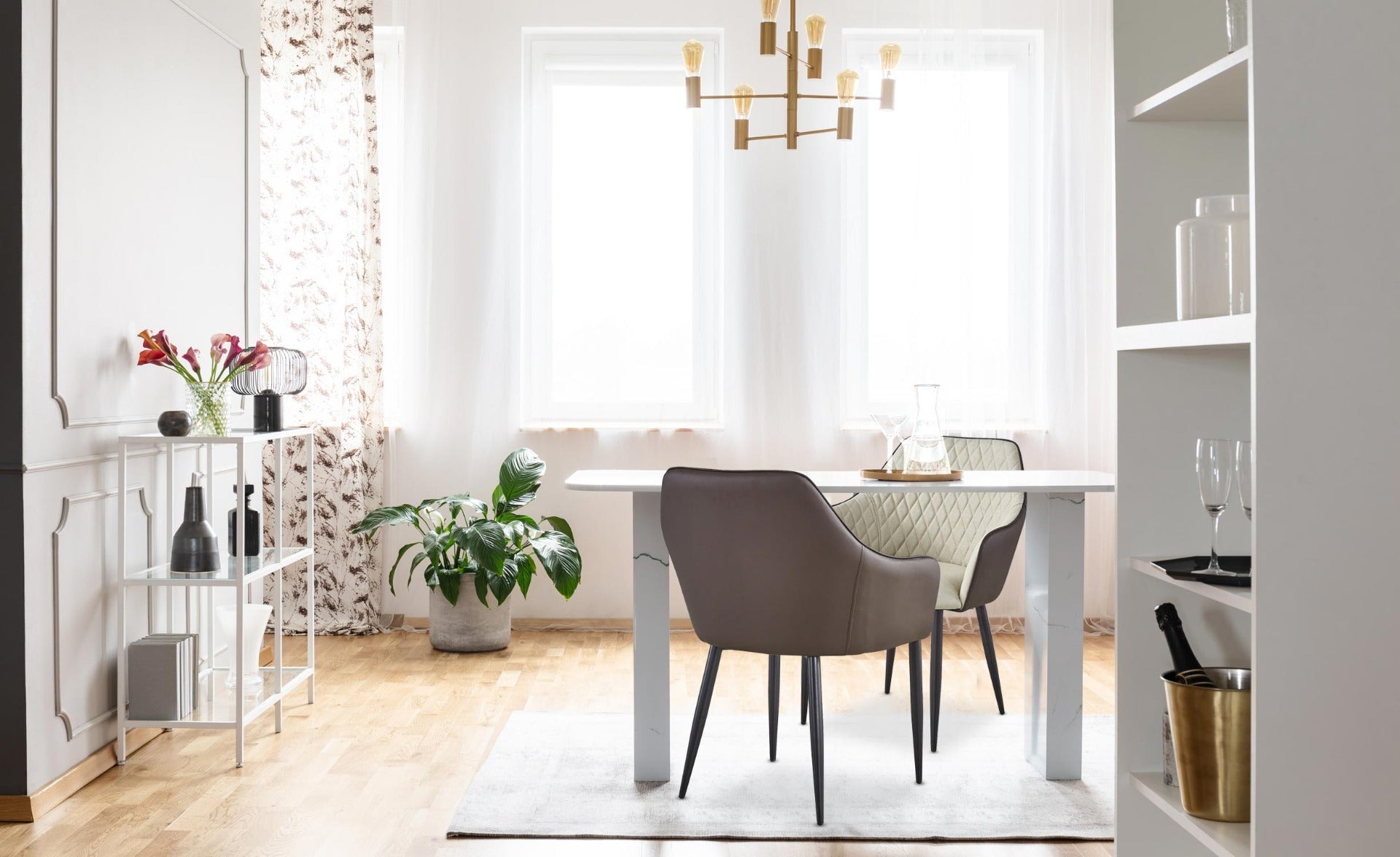 Lot de 2 Chaises/Fauteuils Louisa Beige et Marron