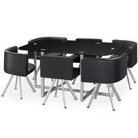 Table rectangulaire en verre noir avec 6 chaises