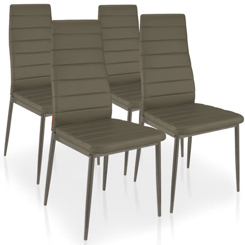Lot de 4 chaises matelassées simili-cuir taupe et pieds métal Stratus